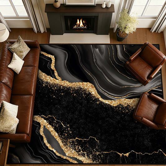 Bleum Cade 9'x12' Area Rugs for Living Room, Washable Rugs Modern Rugs for Bedroom Dinning Room,Marble Abstract Rug Ultra Soft Non Slip Durable Large Carpet Home Decor, Black Gold