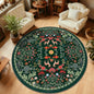 Bleum Cade Round Rugs 6ft Floral Area Rug for Living Room Green Washable Rug Non Slip Soft Low Pile Faux Wool Botanical Throw Rugs for Bedroom, Dining Room, Nursery, Home Decor