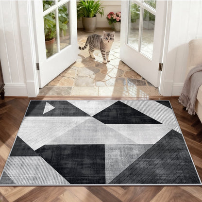 Bleum Cade Modern Abstract Patchwork Indoor Runner Rug for Living Room, 2'x 6' Rug, Throw Carpet for Office Entryway Dining Room,Chocolate