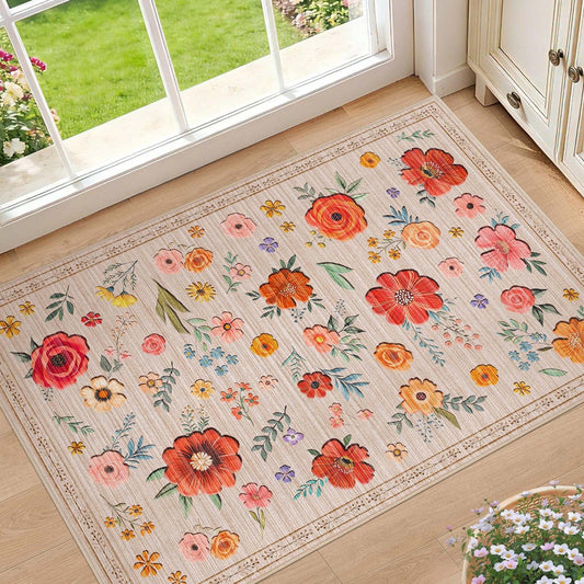 Bleum Cade 2x3 Small Area Rugs for Entryway, Boho Floral Washable Rug, Non Slip Door Mat Indoor Ourdoor, Soft Faux Wool Low-Pile Welcome Door Mat for Hallway Laundry