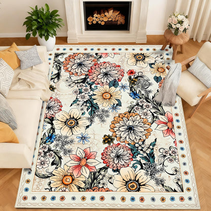 Bleum Cade Door Mat Indoor Entrance 2x3,Boho Floral Area Rug, Washable Rug for Entryway, Soft Faux Wool Indoor Throw Rugs for Kitchen, Laundry, Entry, Black