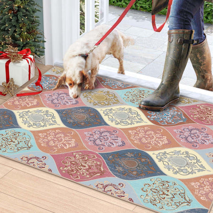 Bleum Cade Western 8x10 Rugs for Living Room, Moroccan Washable Rugs for Bedroom, Non-Slip Boho Indoor Rug, Soft Low Pile Stain Resistant Geometric Floor Large Carpet Home Decor,Blue
