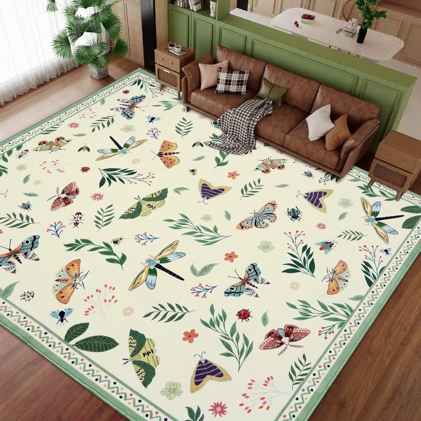 Bleum Cade 8'x10' Boho Area Rugs for Living Room, Machine Washable Foldable Indoor Rugs Carpet, Soft Lightweight Non Slip Large Rug for Bedroom Dining Room,Beige
