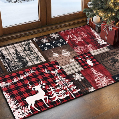 Bleum Cade Christmas Area Rugs 2x3 Entryway Rug,Christmas Tree Non Slip Washable Door Mat Outdoor Indoor Xmas Elk Welcome Mat for Entrance
