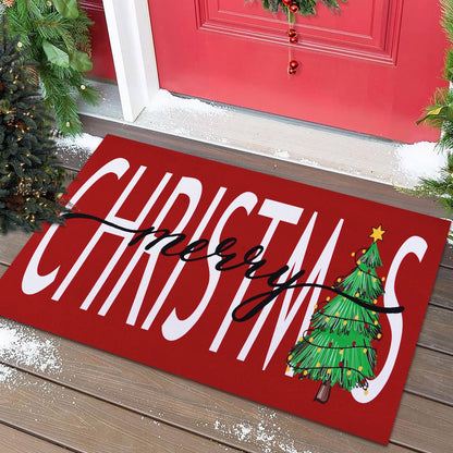 Bleum Cade Christmas Door Mat Winter Outdoor doormat,Non-Slip Christmas Tree Welcome Mat, Red,18" x 30"