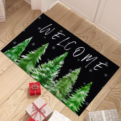 BLEUM CADE Christmas Welcome Mat,Christmas Tree Outdoor Door Mat Outside for Front Door,Non-slip Rubber Backing Doormat,Low-Pile Mat for Entrance,18 x 30 in,Black
