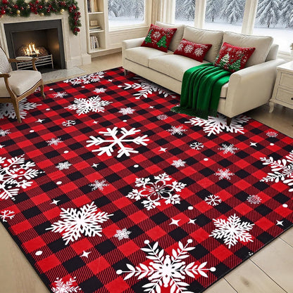 Bleum Cade Christmas Snowflake 5'x7' Area Rugs for Living Room, Washable Rugs for Bedroom Dinning Room,Red Buffalo Plaid Rug Ultra Soft Non Slip Durable Large Carpet Home Decor