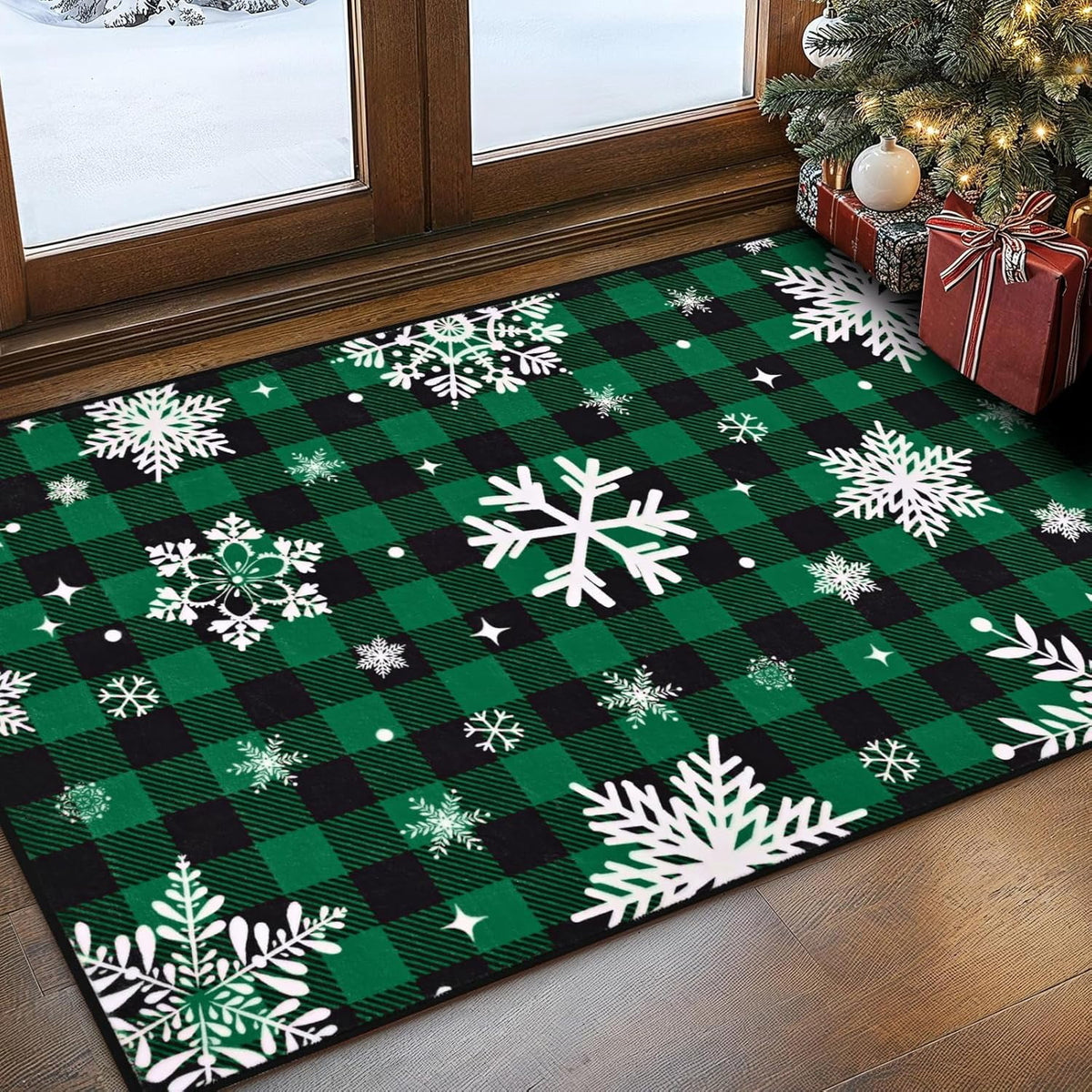 Bleum Cade 8'x10' Christmas Snowflake Area Rugs for Living Room, Washable Rugs for Bedroom Dinning Room,Red Buffalo Plaid Rug Ultra Soft Non Slip Durable Large Carpet Home Decor