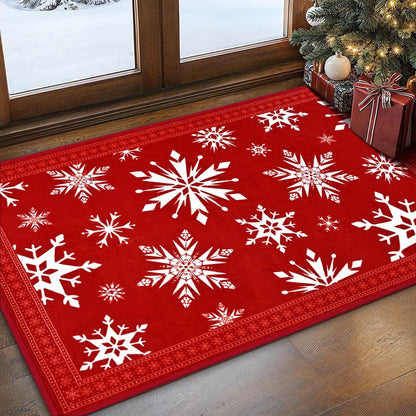 Bleum Cade Christmas Snowflake Area Rugs 2x3 Door Mat, Non Slip Washable Entryway Rug Outdoor Indoor Xmas Santa Welcome Mat for Entrance,Red