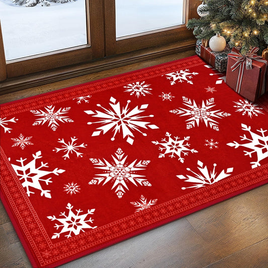 Bleum Cade Christmas Snowflake Area Rugs 2x3 Door Mat, Non Slip Washable Entryway Rug Outdoor Indoor Xmas Santa Welcome Mat for Entrance,Red