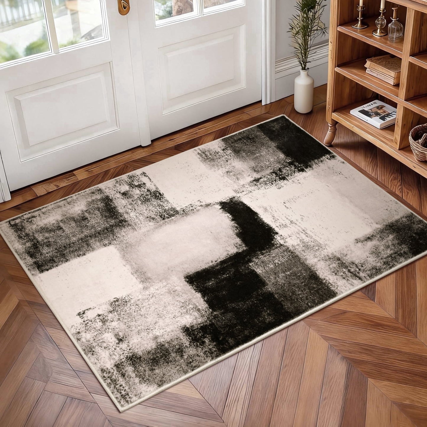 Bleum Cade Modern Abstract Area Rugs 2x3 Entryway Rug,Non Slip Washable Door Mat Outdoor Indoor Welcome Mat for Entrance,Brown