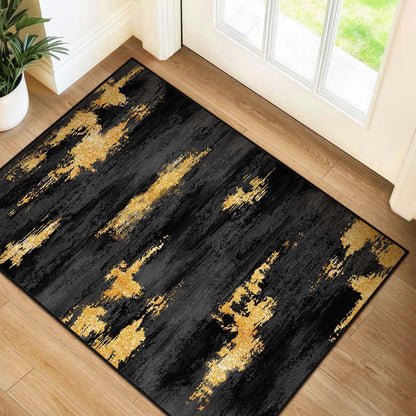 Bleum Cade Doormat Modern Area Rug 2'x3',Machine Washable Entryway Rug,Non-Slip Soft Faux Wool Indoor Door Mat,Small Throw Rugs for Kitchen,Entryway Bedroom,Kitchen,Black Gold