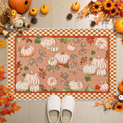 Bleum Cade Fall Area Rugs 2x3 Entryway Rug,Non Slip Washable Door Mat Outdoor Indoor Pumpkins Welcome Mat for Entrance,Orange