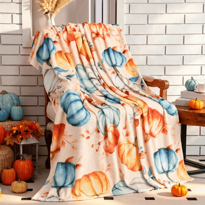 BLEUM CADE Fall Throw Blanket,Pumpkin Maple Leaves Plaid Blanket,Super Soft Flannel Throw Blankets for Bed Couch Sofa 50"x60"