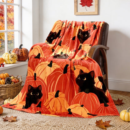 BLEUM CADE Fall Throw Blanket,Pumpkin Maple Leaves Plaid Blanket,Super Soft Flannel Throw Blankets for Bed Couch Sofa 50"x60"
