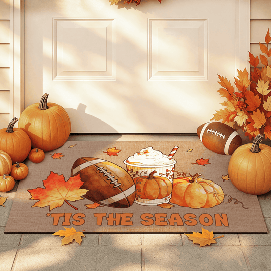 Bleum Cade Fall Welcome Door Mat, Outdoor Pumpkin Rugby Doormat,Low Profile Non Slip Front Door Mat, Autumn Thanksgiving Floor Outdoor Mats Home Decor,18" x 30"