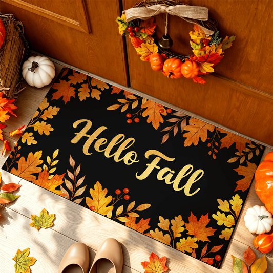 Bleum Cade Hello Fall Door Mat,Autumn Harvest Maple Leafs Doormat for Indoor Outdoor Doormats,Non Slip Low Profile Home Decor Rubber Welcome Mats,18" x 30"