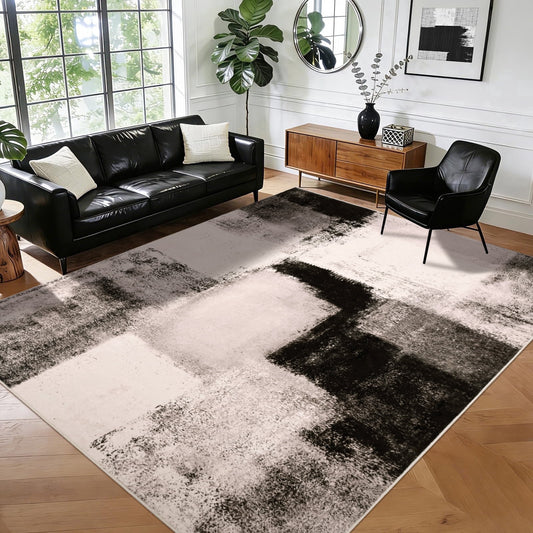 Bleum Cade 5x7 Abstract Area Rugs for Living Room, Modern Washable Rugs Non Slip Dining Room Rug, Soft Low Pile Bedroom Rug, Stain Resistant Indoor Rugs Carpet,Brown
