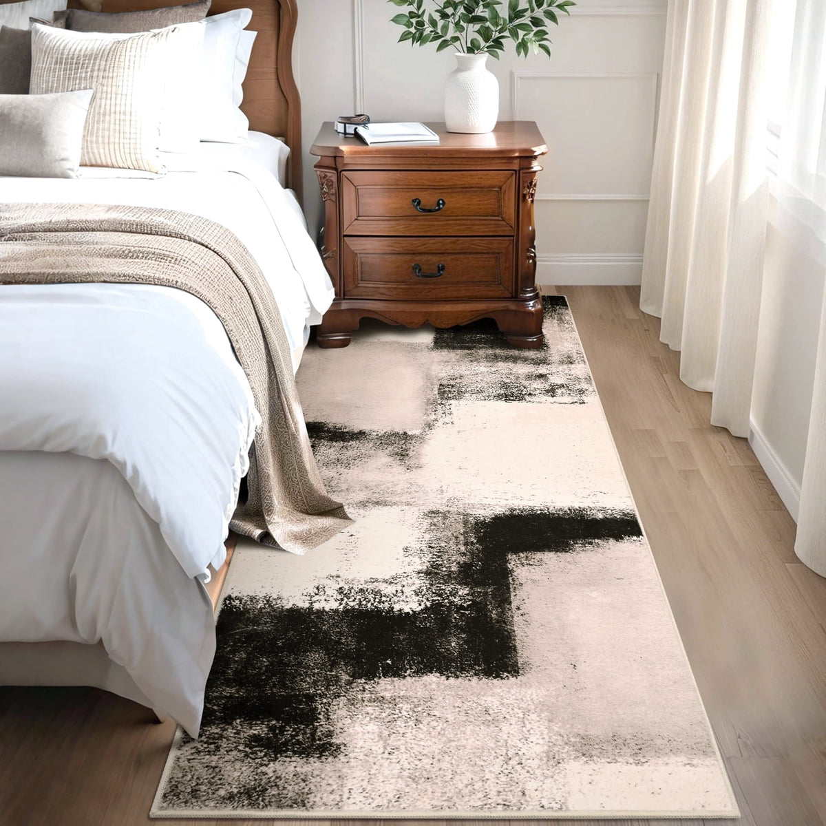 Bleum Cade Modern Abstract Patchwork Indoor Runner Rug for Living Room, 2'x 6' Rug, Throw Carpet for Office Entryway Dining Room,Chocolate