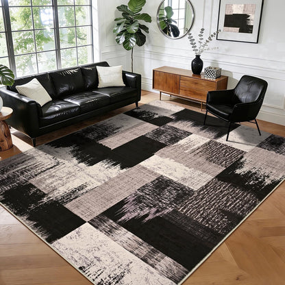 Bleum Cade Modern Abstract Patchwork Indoor Runner Rug for Living Room, 2'x 6' Rug, Throw Carpet for Office Entryway Dining Room,Chocolate
