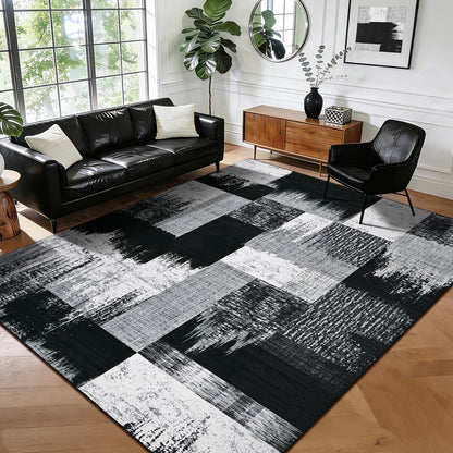 Bleum Cade Modern Abstract Patchwork Indoor Runner Rug for Living Room, 2'x 6' Rug, Throw Carpet for Office Entryway Dining Room,Chocolate