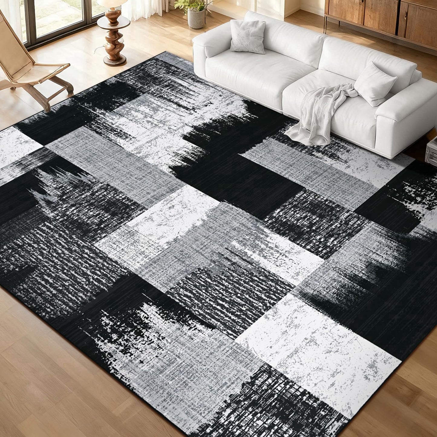 Bleum Cade 8x10 Abstract Area Rugs for Living Room, Patchwork Modern Geometric Rug Non Slip, Washable Soft Bedroom Rug Stain Resistant, Indoor Rugs Low Pile Carpet for Dining Room,Grey