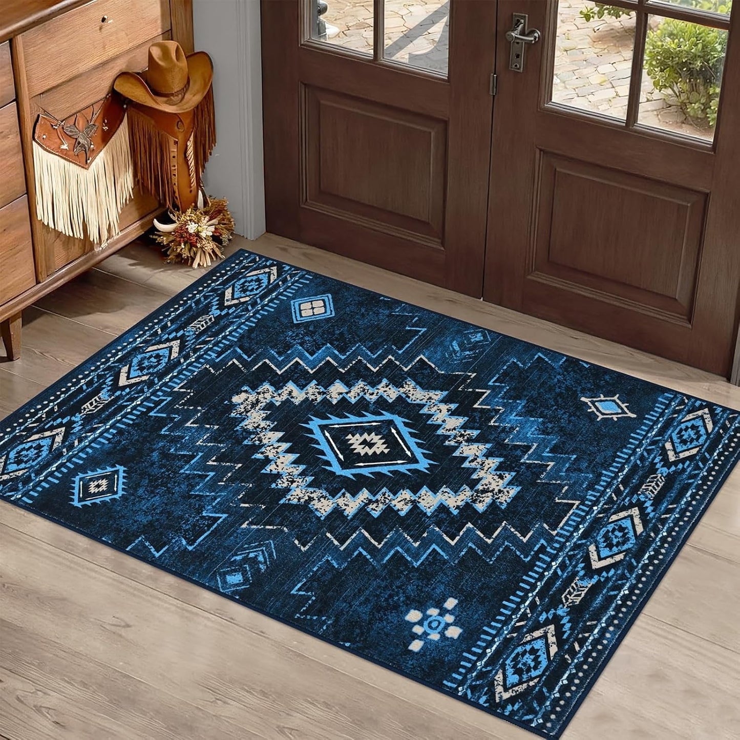 Bleum Cade Western Rugs for Living Room 5x7 Area Rug, Moroccan Washable Rugs for Bedroom, Non-Slip Boho Indoor Rug, Soft Low Pile Stain Resistant Geometric Floor Large Carpet Home Decor,Brown