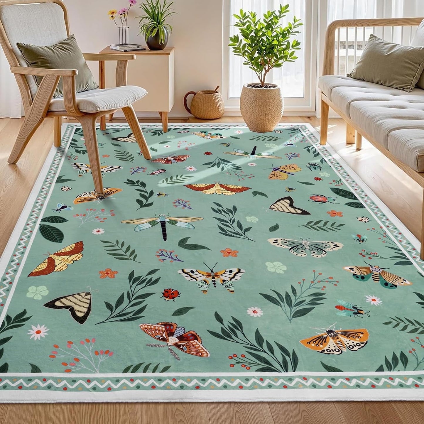 Bleum Cade 5'x7' Boho Area Rugs for Living Room, Machine Washable Foldable Indoor Rugs Carpet, Soft Lightweight Non Slip Large Rug for Bedroom Dining Room,Beige