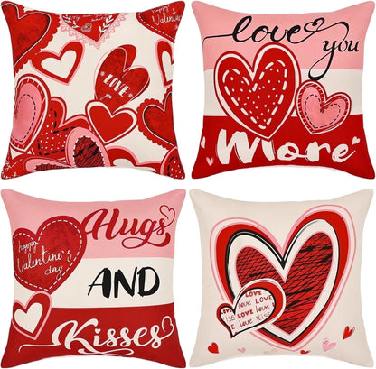 BLEUM CADE Valentines Day Pillow Covers Set of 4 I Love You Throw Pillow Covers 18 x 18 inch Happy Valentine Day Pillowcases for Anniversary Wedding