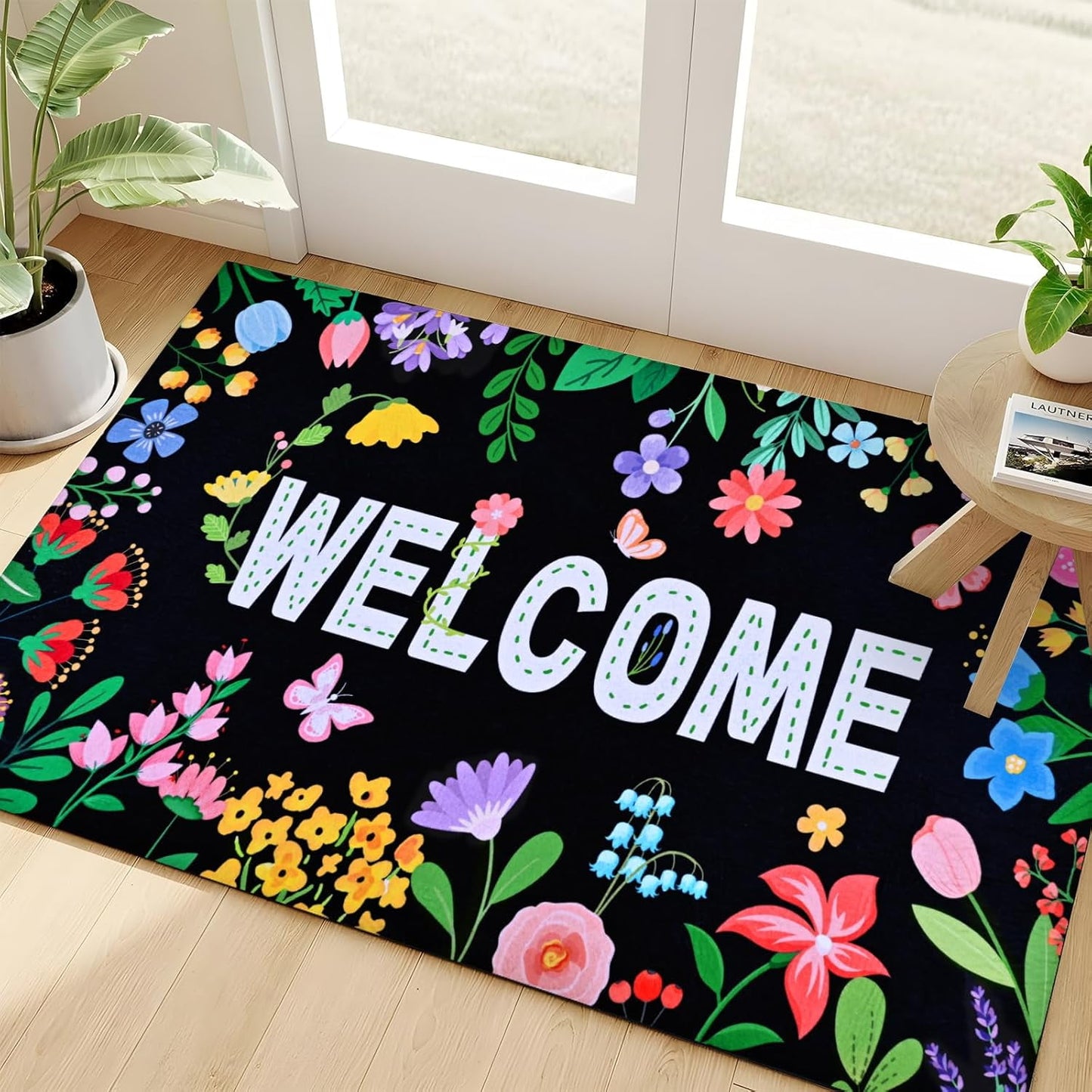 BLEUM CADE Spring Welcome Mat Non Slip Outdoor Door Mats Low Profile Entrance Doormats for Outside Patio