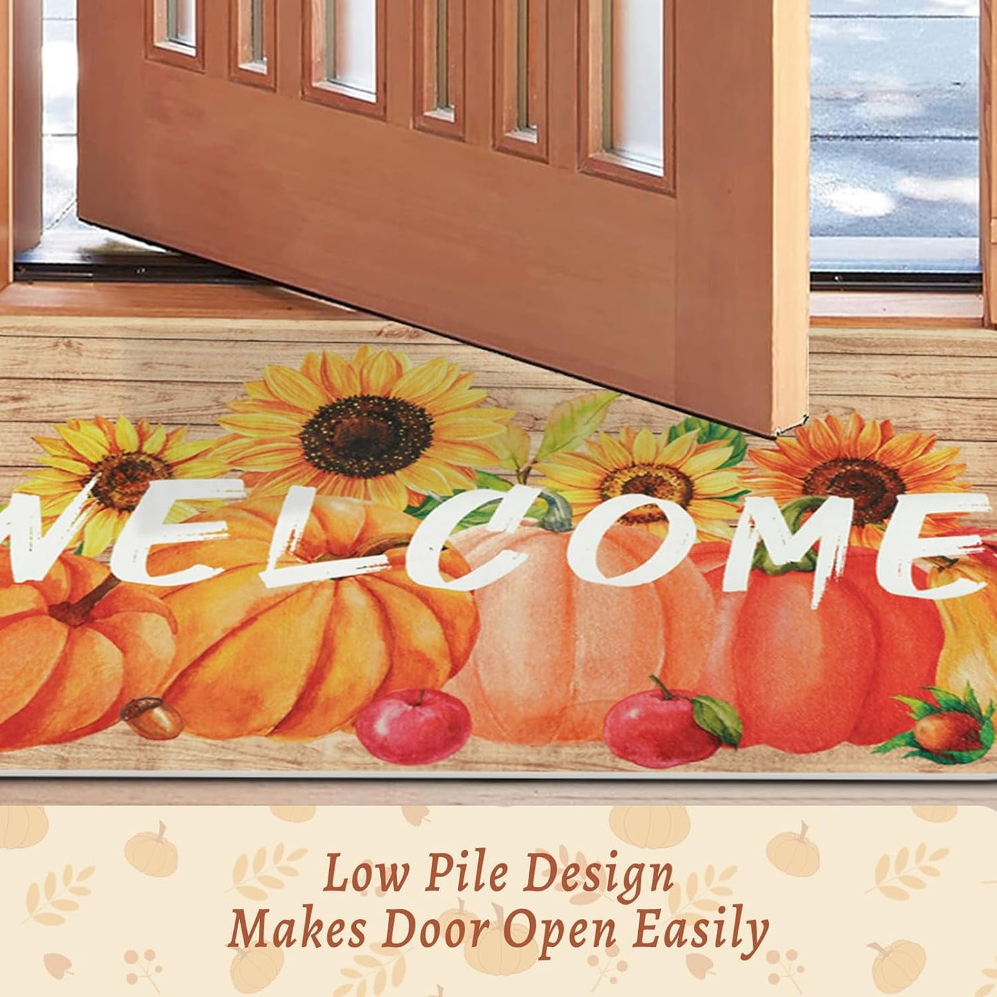 BLEUM CADE Fall Doormat Outdoor Welcome Mat for Entrance,Sunflower Pumpkin Door Mat Outside Entry Rug,18 x 30 inches