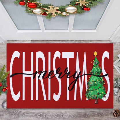Bleum Cade Christmas Door Mat Winter Outdoor doormat,Non-Slip Christmas Tree Welcome Mat, Red,18" x 30"