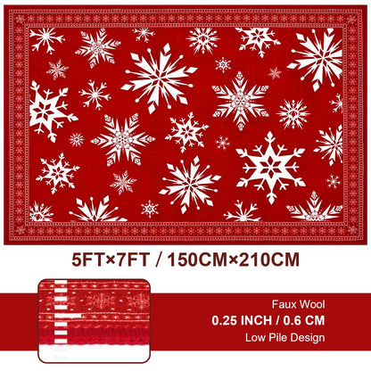 Bleum Cade Christmas Snowflake 5'x7' Area Rugs for Living Room,Red Washable Rugs for Bedroom Dinning Room,Soft Low Pile Rug,Non Slip Durable Large Carpet for Christmas Decorations