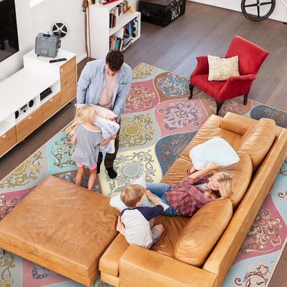 Bleum Cade Boho Floral Area Rug 5x7 Washable Soft Faux Wool Rug Carpet for Living Room Bedroom
