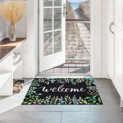BLEUM CADE Summer Welcome Door Mat Leaves Low Profile Outdoor Door Mats Non Slip Entrance Mats for Outside Patio
