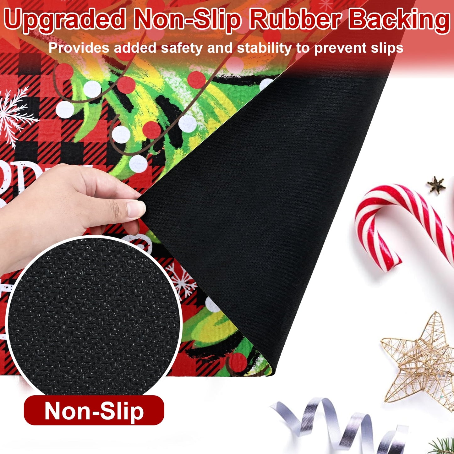 BLEUM CADE Christmas Welcome Mat,Christmas Tree Outdoor Door Mat Outside for Front Door,Red Buffalo Plaid Non-slip Rubber Backing Doormat,Low-Pile Mat for Entrance,18 x 30 in