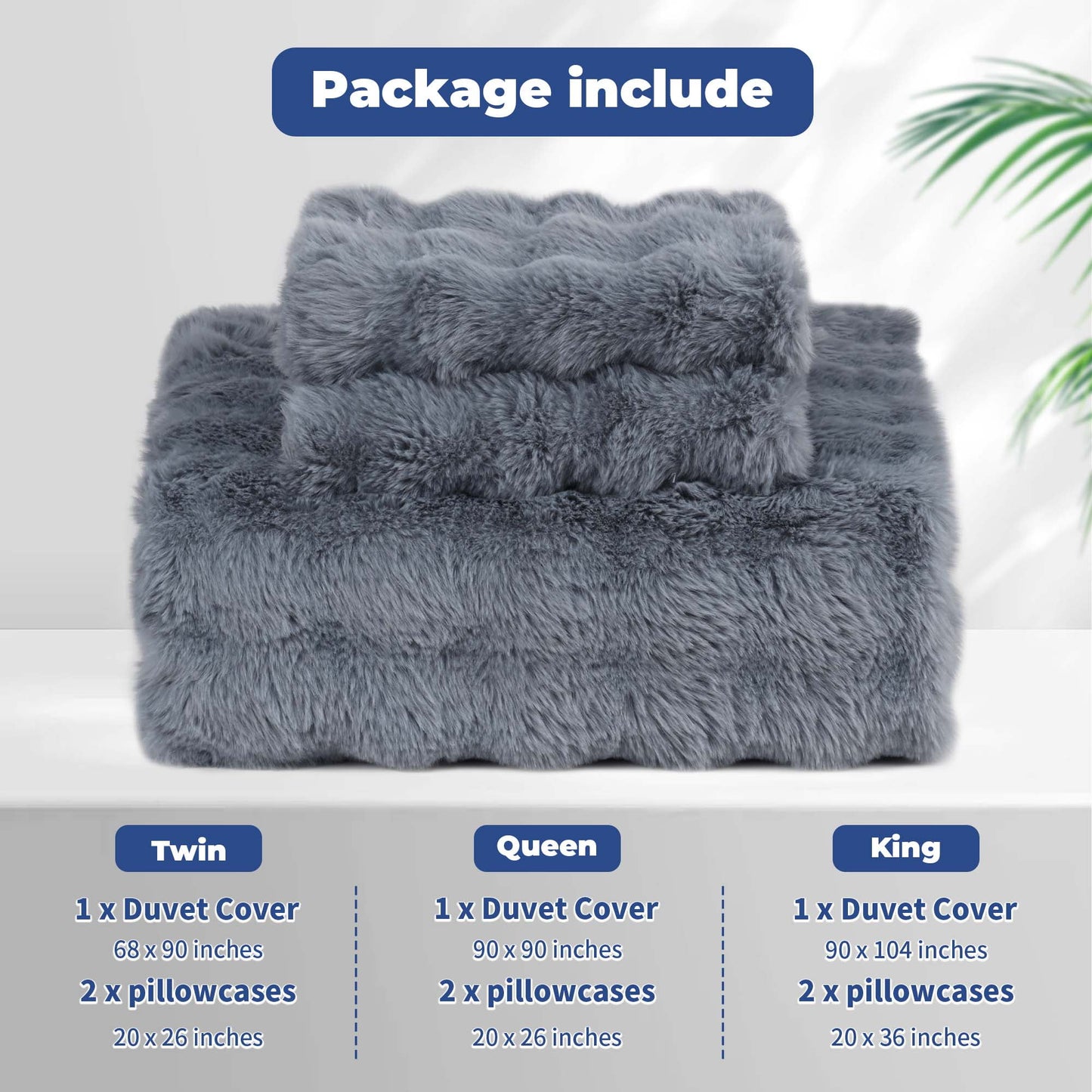 BLEUM CADE Fluffy Comforter Set King Size,Faux Fur Luxury Fuzzy Bedding Sets Light Gray,Shaggy Plush Duvet Cover Set with 2 Pillowcases