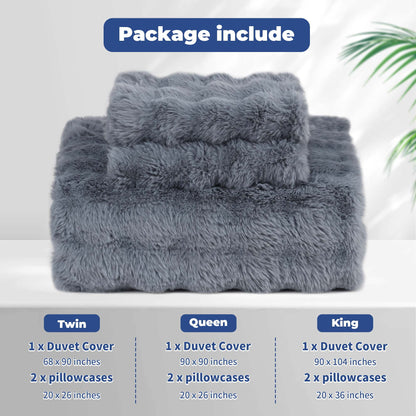 BLEUM CADE Fluffy Comforter Set King Size,Faux Fur Luxury Fuzzy Bedding Sets Light Gray,Shaggy Plush Duvet Cover Set with 2 Pillowcases