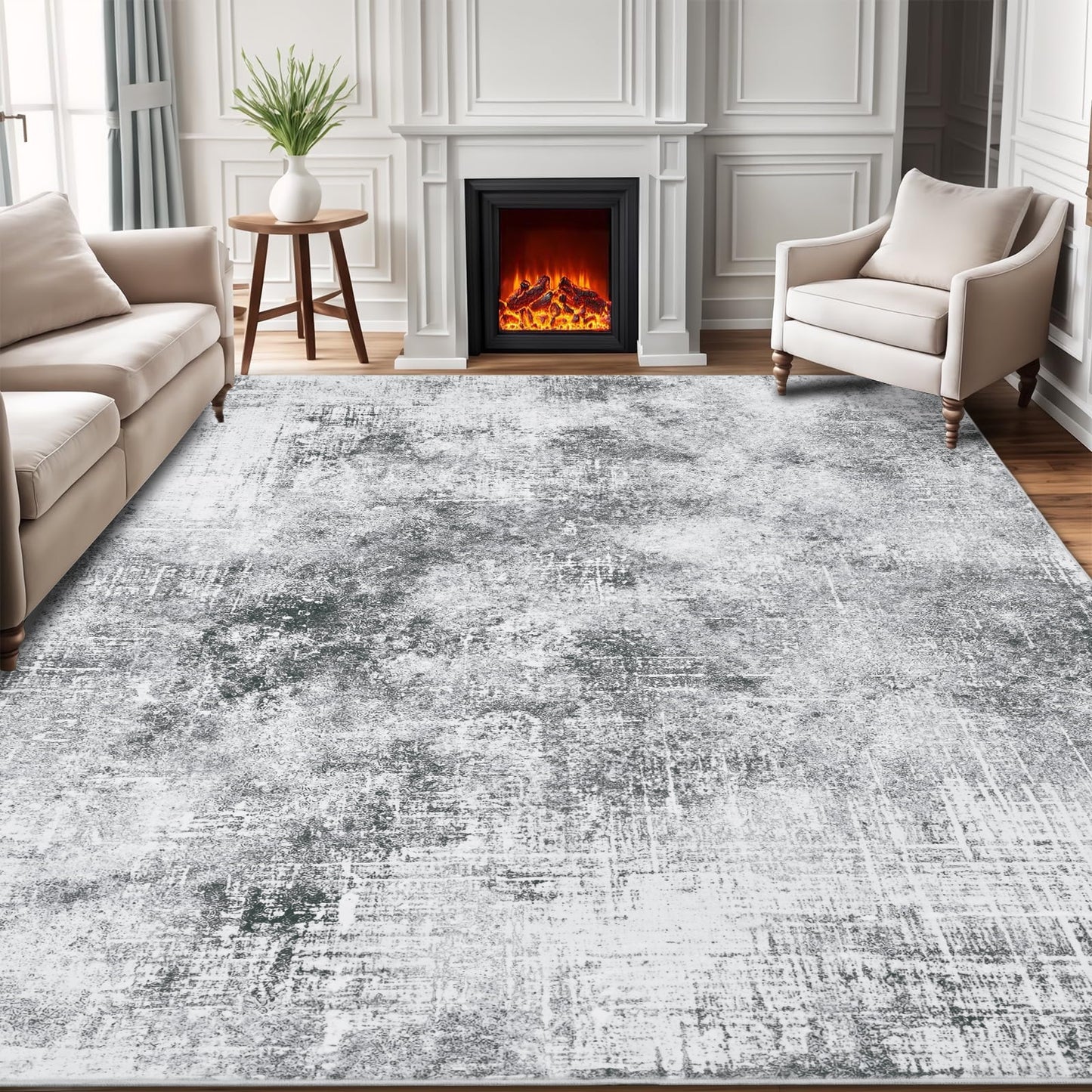 Bleum Cade 5x7 Area Rugs for Living Room,Soft Washable Non Slip Bedroom Rug,Modern Abstract Grey Dinning Room Large Carpet
