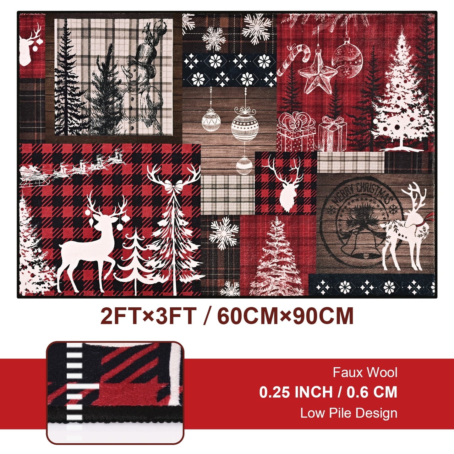 Bleum Cade Christmas Area Rugs 2x3 Entryway Rug,Christmas Tree Non Slip Washable Door Mat Outdoor Indoor Xmas Elk Welcome Mat for Entrance