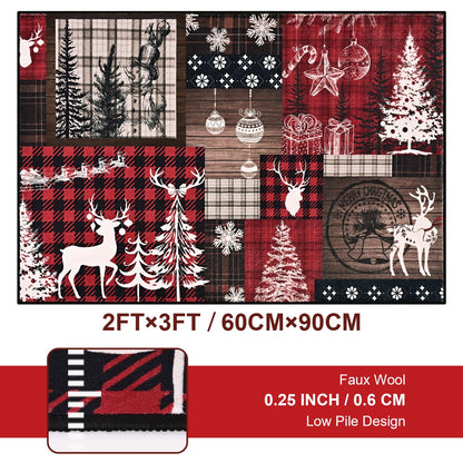 Bleum Cade Christmas Area Rugs 2x3 Entryway Rug,Christmas Tree Non Slip Washable Door Mat Outdoor Indoor Xmas Elk Welcome Mat for Entrance