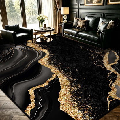 Bleum Cade 9'x12' Area Rugs for Living Room, Washable Rugs Modern Rugs for Bedroom Dinning Room,Marble Abstract Rug Ultra Soft Non Slip Durable Large Carpet Home Decor, Black Gold