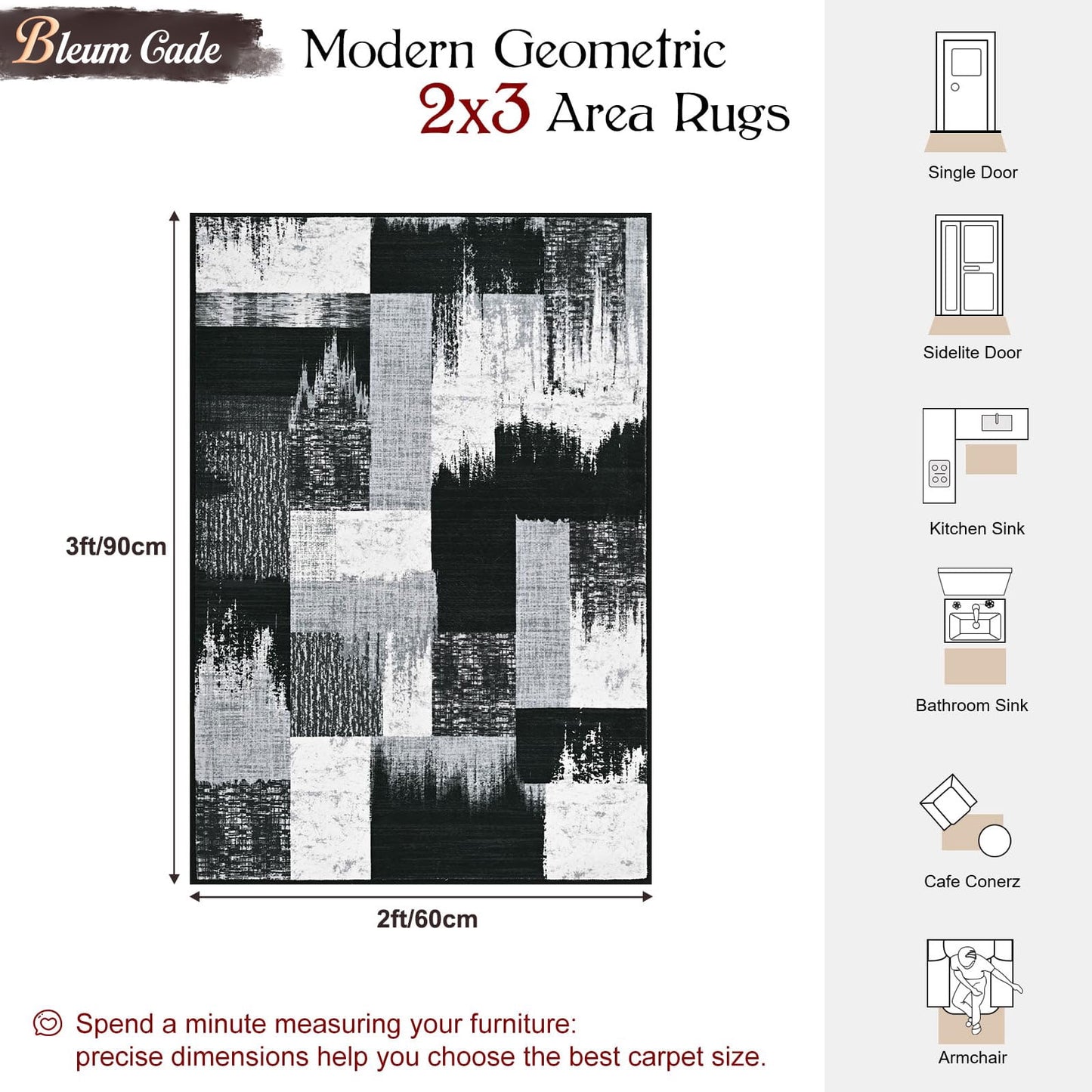 Bleum Cade  Area Rugs 2x3 Entryway Rug,Modern Geometric Patchwork Non Slip Rugs for Entryway, Washable Abstract Area Rug Door Mat Indoor, Rockwood Collection Welcome Mat for Kitchen