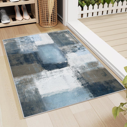 Bleum Cade 2x3 Doormat Washable Rug,Large Soft Modern Non Slip Abstract Bedroom Rug,Contemporary Area Rugs for Bathroom,Blue