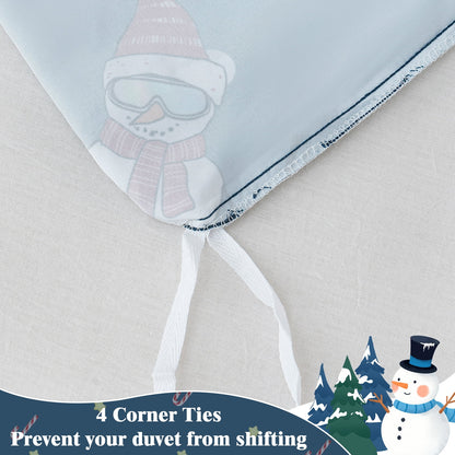 BLEUM CADE Duvet Cover and Pillow Covers Christmas Snowman Duvet 3 Piece Bedroom Set Blue Background and White Snowman Printed