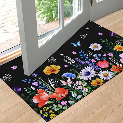 BLEUM CADE Spring Flower Door Mat,Vivid Butterfly Welcome Mat for Front Door,Non Slip Low Profile Outside Door Mats,Spring Summer Flower Decor Doormat,18" x 30"