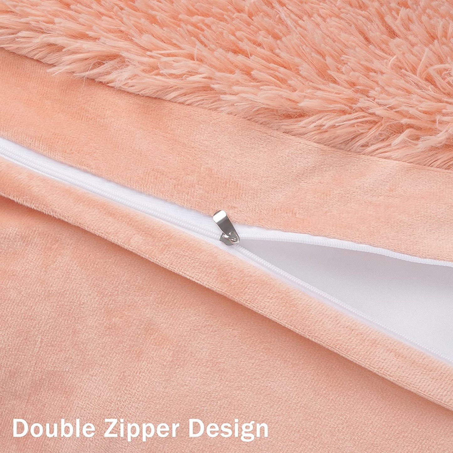 BLEUM CADE Luxury Fluffy Fuzzy Queen Bedding Comforter Set,4 Pieces Shaggy Duvet Cover Set,Furry Plush Velvet Comforter Cover with Zip Closure,Pink