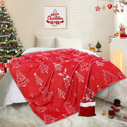 BLEUM CADE Reversible Christmas Throw Blanket for Couch,Red Christmas Blanket Soft Flannel Xmas Tree Blanket, 50 x 60 Inch