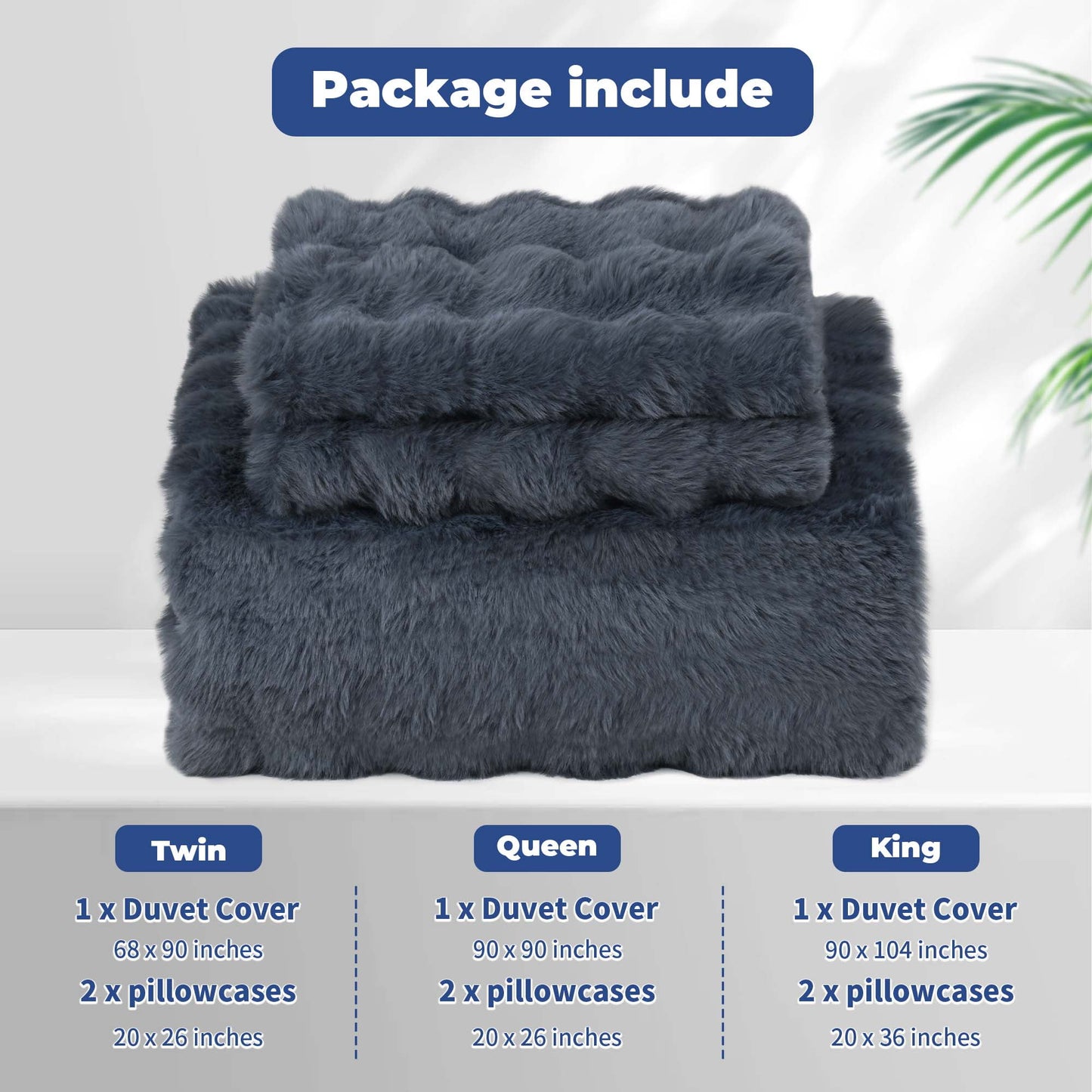 BLEUM CADE Fluffy Comforter Set Twin Size,Faux Fur Luxury Fuzzy Bedding Sets Gray,Shaggy Plush Duvet Cover Set with 2 Pillowcases