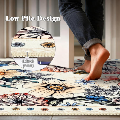 Bleum Cade Door Mat Indoor Entrance 2x3,Boho Floral Area Rug, Washable Rug for Entryway, Soft Faux Wool Non Slip Entryway Rugs Low Pile Throw Rugs for Kitchen, Laundry, Entry, Kids Room,White